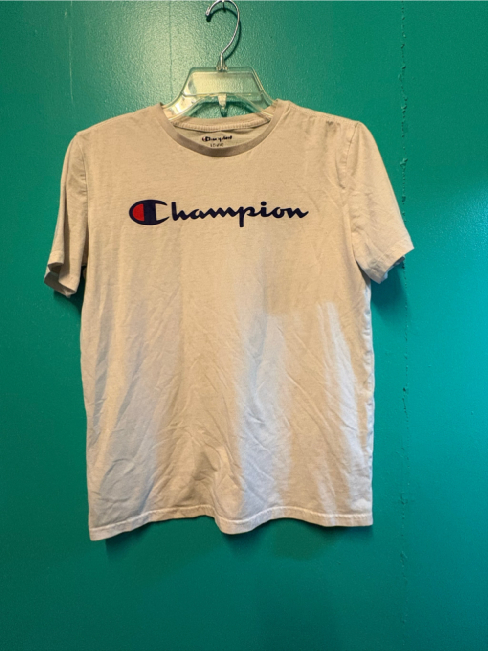 Champion Short Sleeve Tee Beige Blue Size L